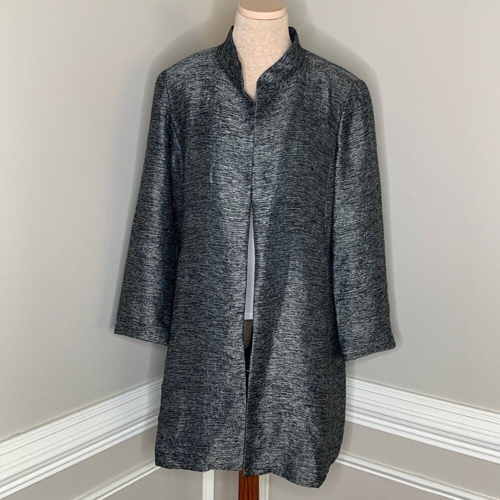 Eileen Fisher Metallic Coat Open-front Gunmetal Silver Jacket Medium
